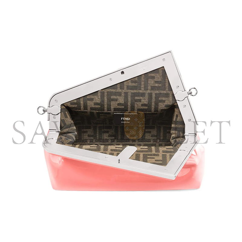 FENDI FIRST MIDI OVERSIZED F METAL CLIP PATENT LEATHER SHOULDER CROSSBODY CLUTCH 8BP137ANSNF1K3A (30*20*14cm)